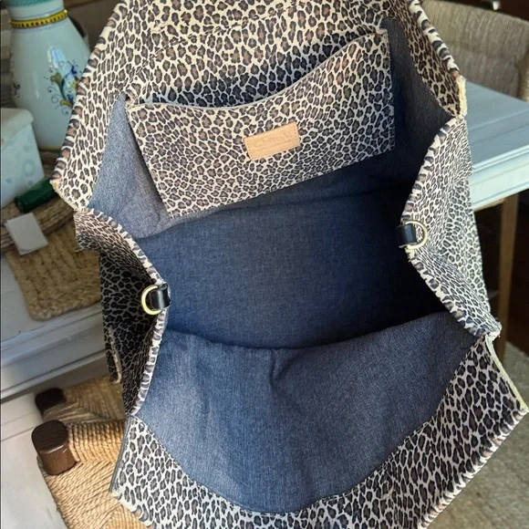 Clare V Leopard Print Tote with Navy/Red Strap - Picture 4 of 6